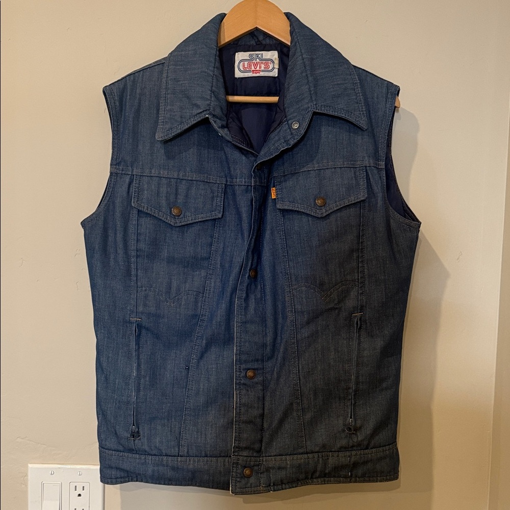 1970’s Vintage Orange Label Goose Down Levi's Men's Blue Denim Vest size L